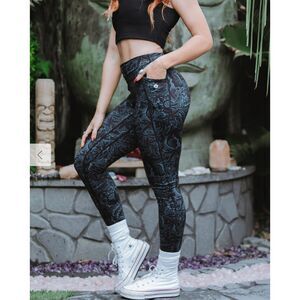 Dixxon Women's Purple Haze Classic Leggings Floral Abstract Loud Print Size S